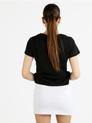 Women's T-shirt with pocket and rhinestone applications