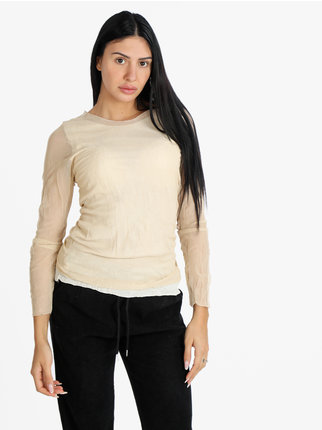 Women's t-shirt with sheer sleeves
