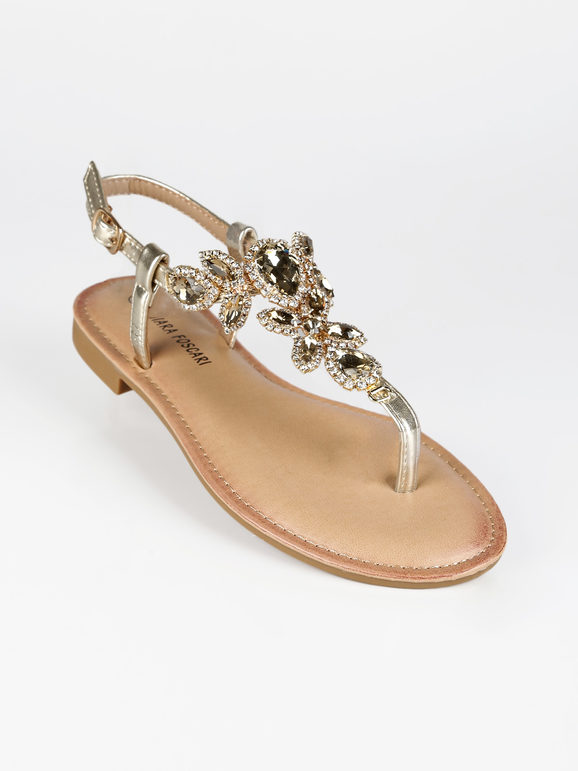 Women's thong sandals with stones