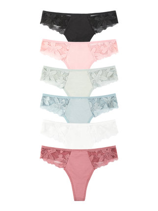 Women's thong with lace. Pack of 6 pairs