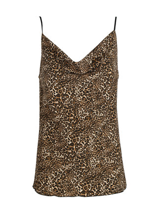 Women's top with animal print and waterfall neckline