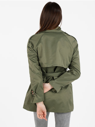 Women's trench coat with double-breasted closure and belt
