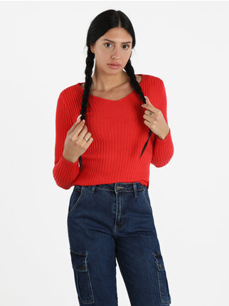 Women's V-neck ribbed knit sweater