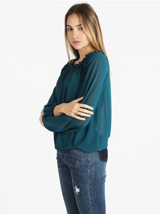 Women's voile blouse with boat neckline