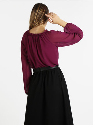 Women's voile blouse with boat neckline