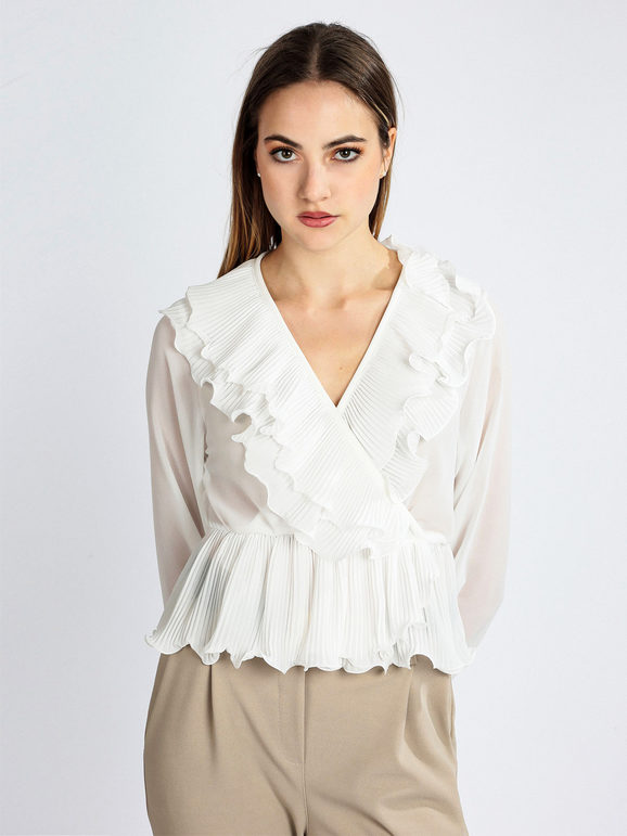 Women's voile top with sheer sleeves