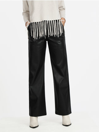 Women's wide-leg eco-leather trousers