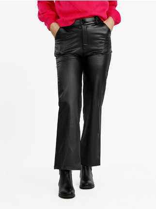 Women's wide-leg eco-leather trousers