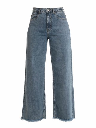 Women's wide-leg frayed jeans