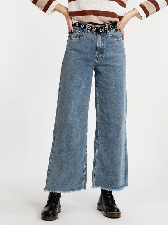 Women's wide-leg frayed jeans