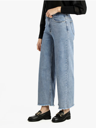 Women's wide leg fringed jeans