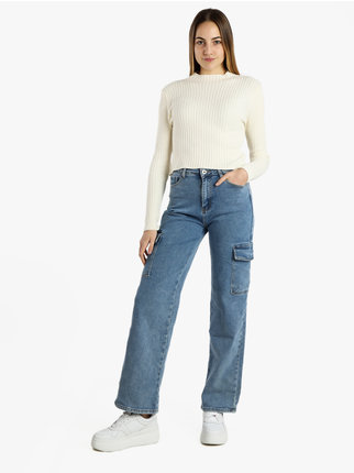 Women's wide leg jeans with big pockets