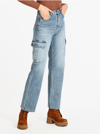 Women's wide leg jeans with large pockets