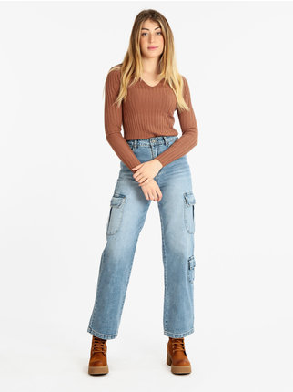 Women's wide leg jeans with large pockets