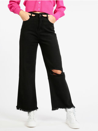 Women's wide-leg jeans with rips