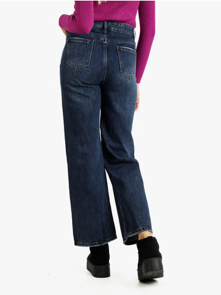 Women's wide leg jeans with tears