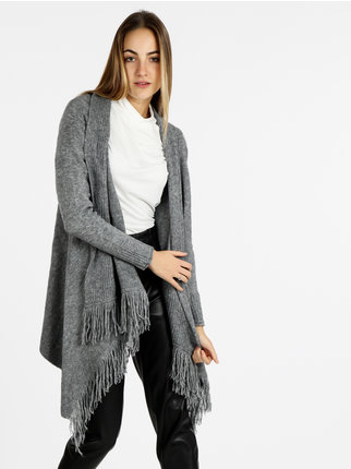 Women's wool blend knit cardigan with fringes