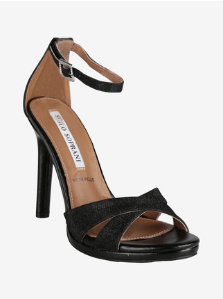 Women's woven sandals with stiletto heel