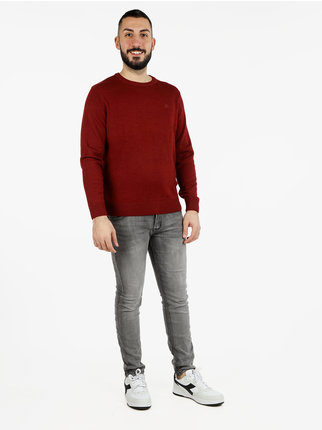 Wool blend crew neck sweater for men