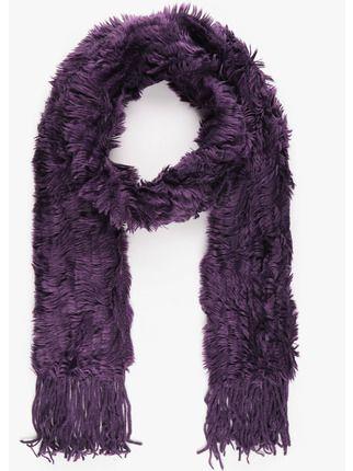 Wool blend scarf with fur and fringes