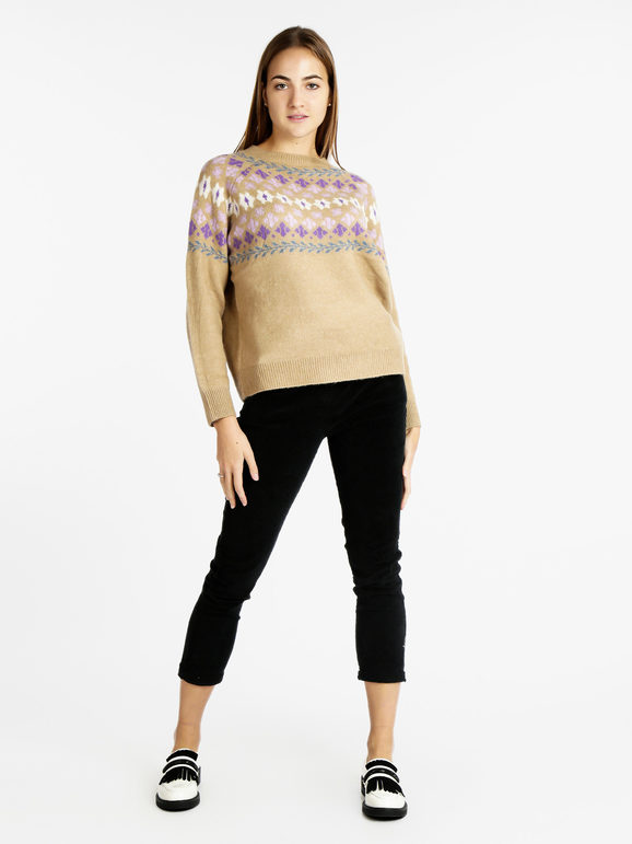Wool blend sweater with prints