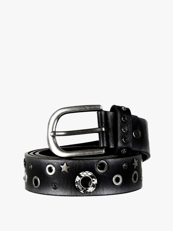 Worn-effect belt with stars and studs