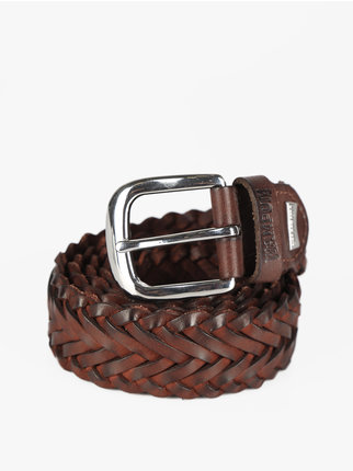 Woven leather belt for men