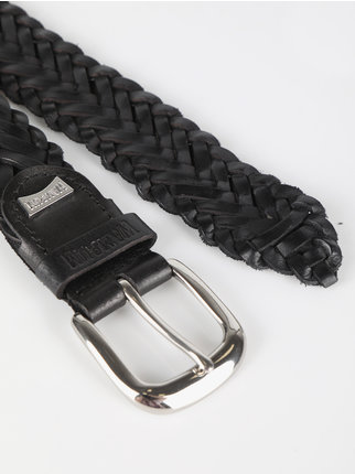 Woven leather belt for men