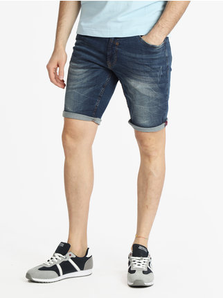 Wrinkled effect denim Bermuda shorts for men